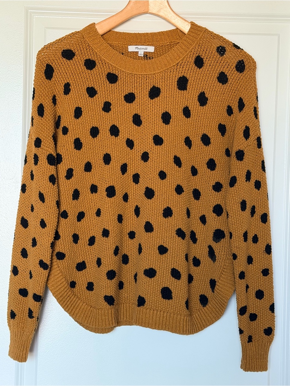 Madewell Painted Spots Cotton Knit Pullover Sweater Yellow Black Dot Small